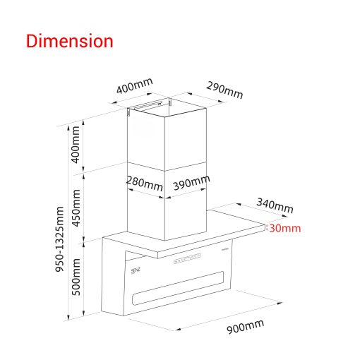 SENZ VELOZ L Shape Design Heat Pro intelClean Cooker Hood - Image 5