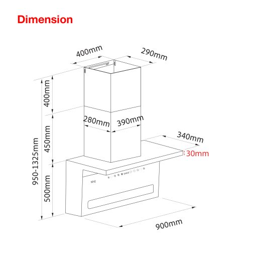 SENZ ECLIPSE Slim L Shape Design Heat Pro intelClean Cooker Hood - Image 4