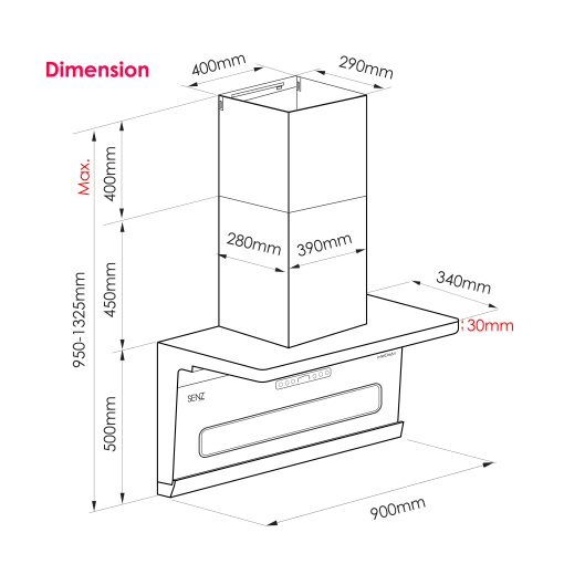 SENZ VELOZ L Shape Design Heat Pro intelClean Cooker Hood - Image 5
