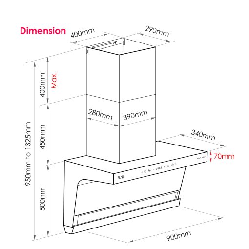 SENZ VISTO L Shape Design Heat Pro intelClean Cooker Hood - Image 6