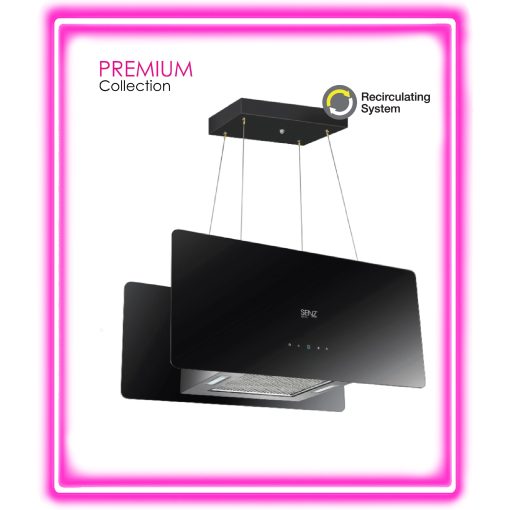 SENZ SERENO Black Glass Designer Island Hood 750mm with Remote Control