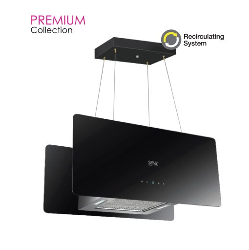 SENZ SERENO Black Glass Designer Island Hood 750mm with Remote Control