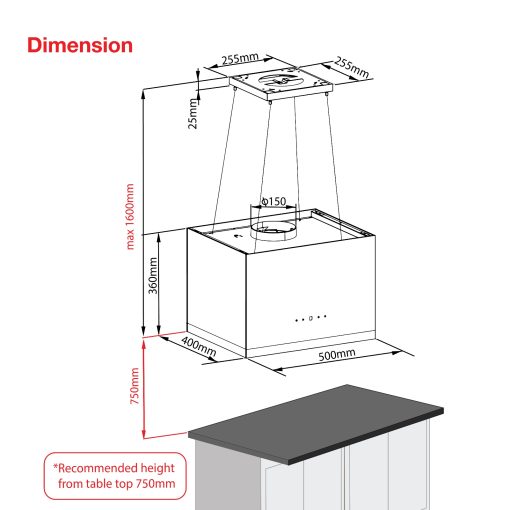 SENZ VENTE Black Glass Designer Island Hood with Remote Control - Image 4