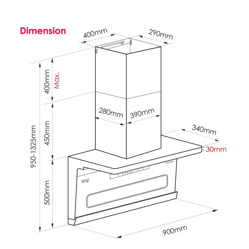 SENZ VISTA Slim L Shape Design Heat Pro intelClean Cooker Hood - Image 5