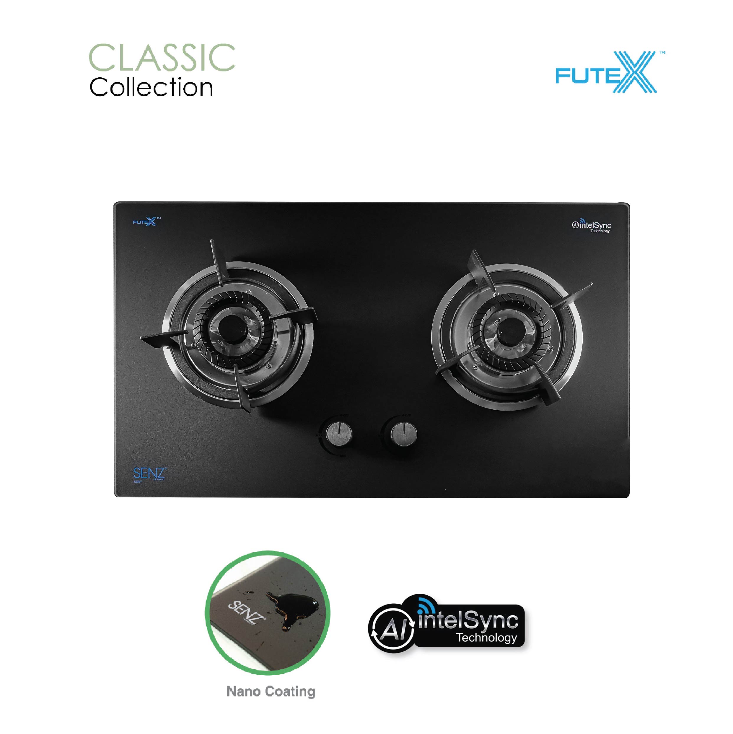 SENZ RUBY intelSync Twin Burner Gas Stove with Nano Coating Senz