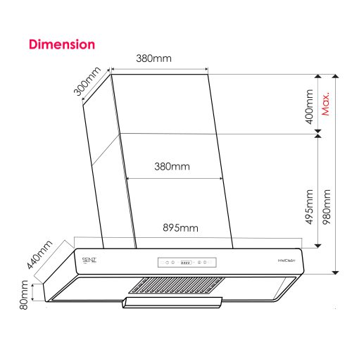 SENZ VERA T Shape HeatPro intelClean Cooker Hood - Image 6