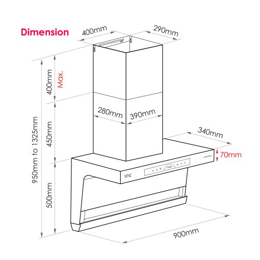 SENZ SENSILLA DC L Shape Design Heat Pro intelClean Cooker Hood - Image 7